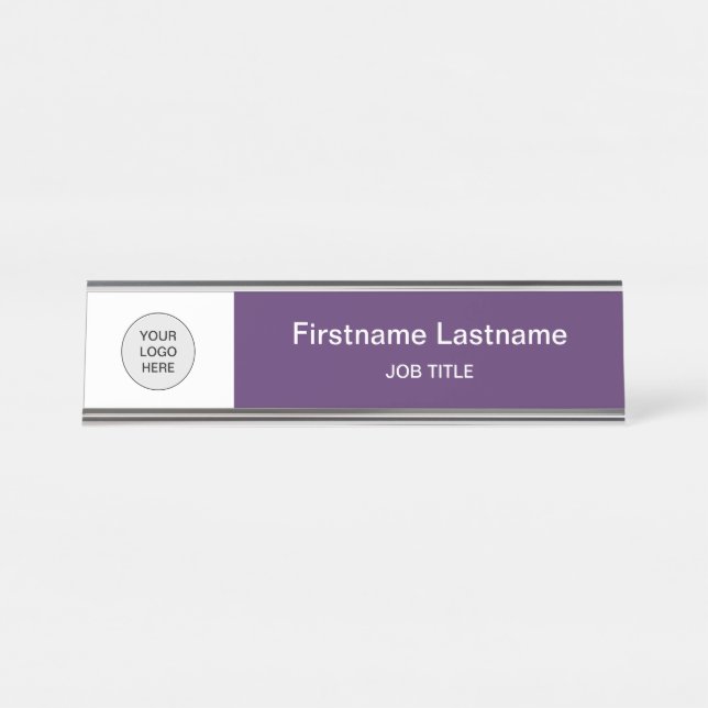 Dark Purple Your Logo Modern Desk Name Plate (Front)
