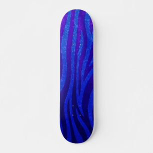 Dark Purple Zebra Pattern on Neon Blue Design Skateboard