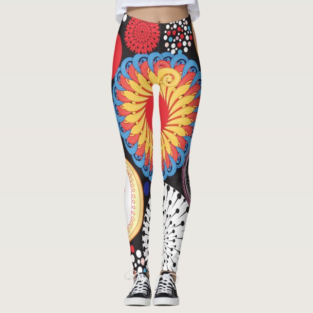 Dark Radiance: Bright Circular Pattern Leggings (Front)