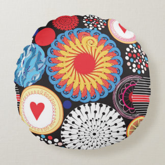 Dark Radiance: Bright Circular Pattern Round Cushion