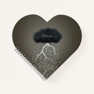 Dark Rain Cloud & Lightning Personalised Heart Notebook