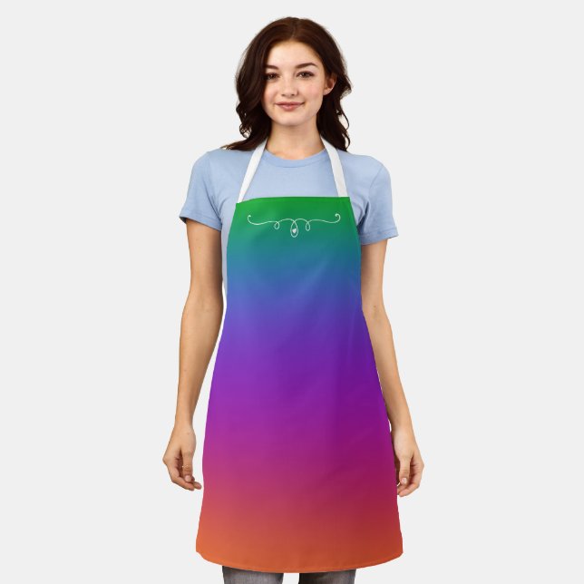 Dark Rainbow Colours Heart Swirl Apron (Worn)