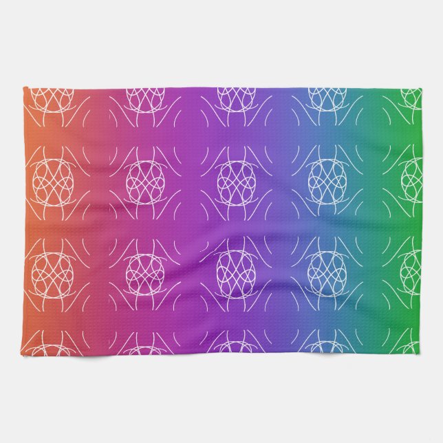 Dark Rainbow Colours Swirls All Over Kitchen Towel (Horizontal)