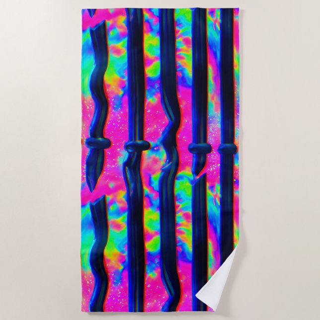 Dark Rainbow Glitch Bars Beach Towel (Front)