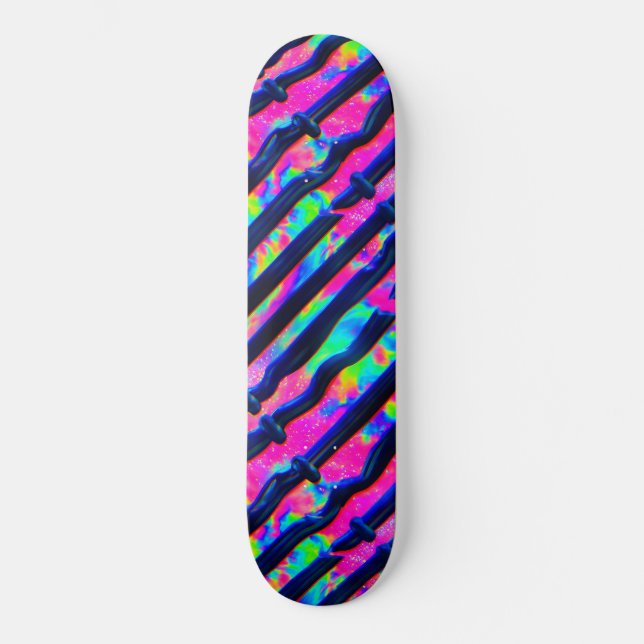 Dark Rainbow Glitch Bars Skateboard (Front)