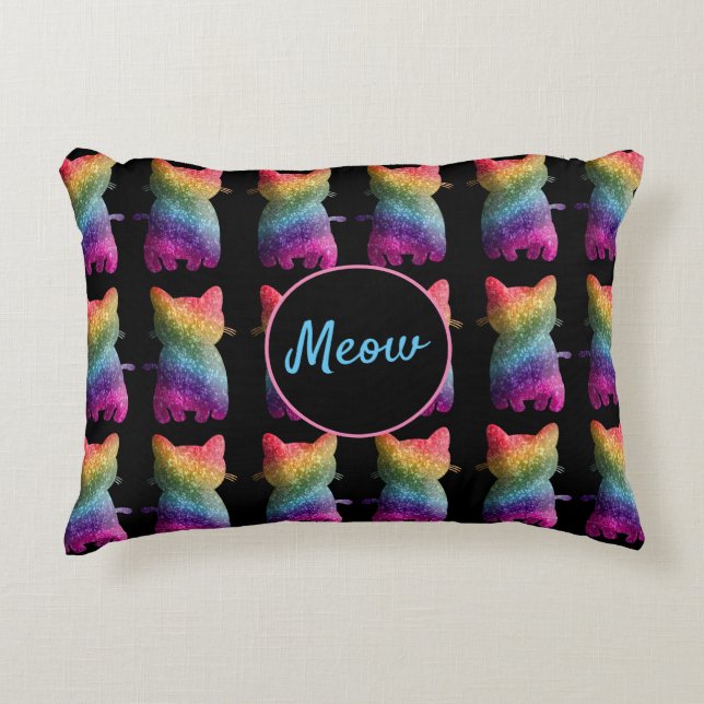 Dark Rainbow Glitter Cats Fun Kitty Pattern Design Decorative Cushion (Front)
