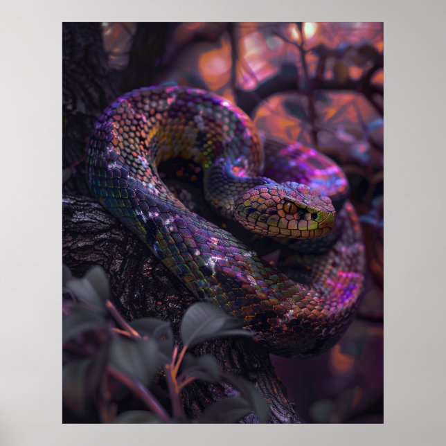 Dark Rainbow Iridescent Viper Coiled Poster (Front)