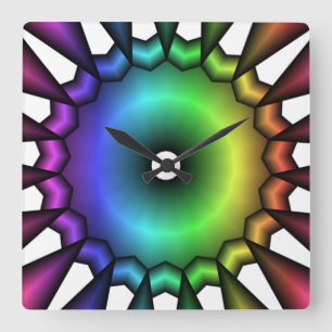 Dark Rainbow Metallic Spiked Circle Square Wall Clock