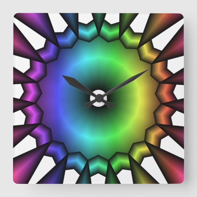 Dark Rainbow Metallic Spiked Circle Square Wall Clock (Front)