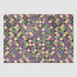 Dark Rainbow Ombre Foil & Gold Mermaid Scales Tissue Paper