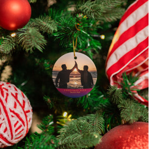 Dark Rainbow Yuletide Personalised Holiday Photo Metal Tree Decoration