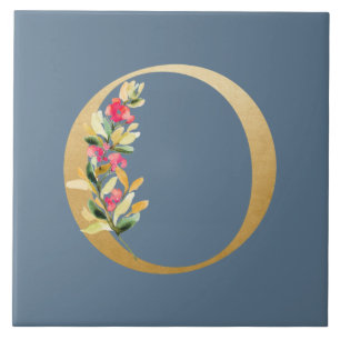 Dark rainy background faux golden O floral Ceramic Tile