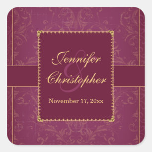 Dark raspberry & gold personalised wedding sticker