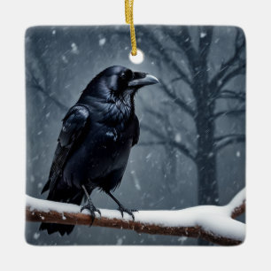 Dark Raven Black Bird Ceramic Ornament