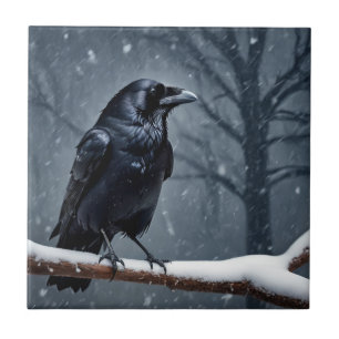 Dark Raven Black Bird Ceramic Tile