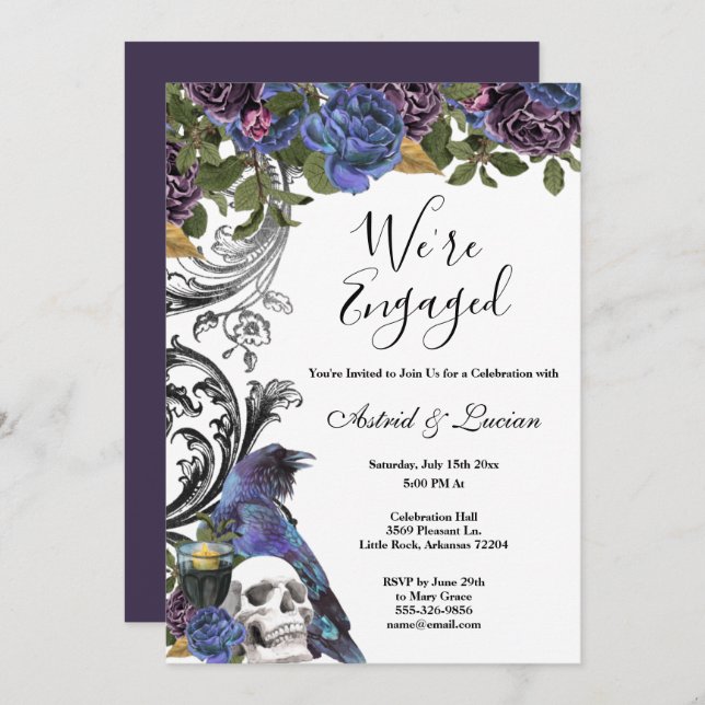 Dark Raven & Skull Engagement Party Invitation (Front/Back)