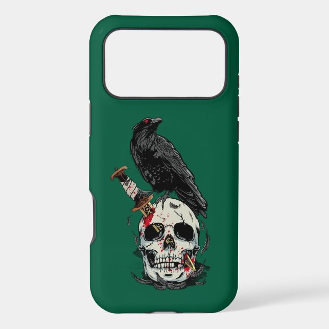 Dark Raven & Skull Gothic iPhone Case | Spooky Hor (Back)