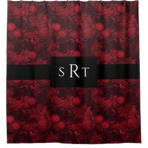 Dark Red Abstract Swirl Pattern Monogrammed Shower Curtain