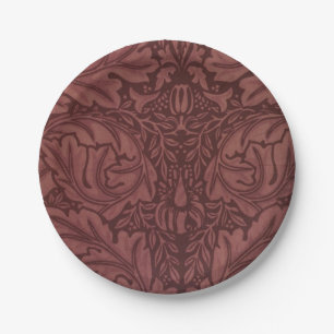 Dark Red Acanthus Leaves (by William Morris) Paper Plate