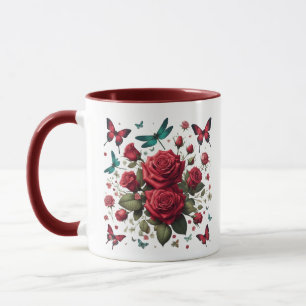 Dark Red Accented Coffee Mug