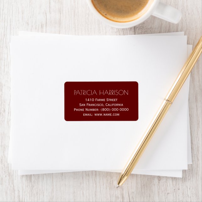 Dark-Red Address Label with Her Name (Insitu)