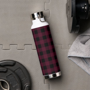 Dark Red and Black Big Chequered Pattern Water Bottle