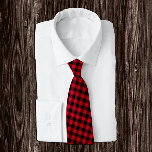 Dark Red and Black Buffalo Plaid Tie, Rustic Tie