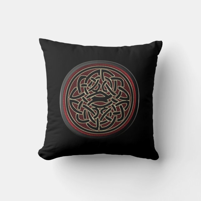 Dark Red and Black Metallic Celtic Knot Cushion (Front)