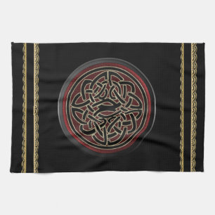 Dark Red and Black Metallic Celtic Knot Tea Towel