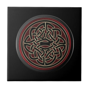 Dark Red and Black Metallic Celtic Knot Tile
