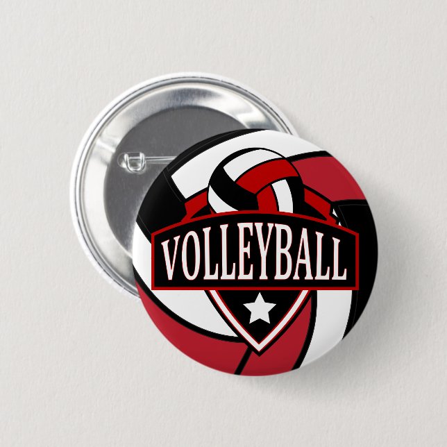 Dark Red and Black Volleyball Logo 6 Cm Round Badge (Front & Back)