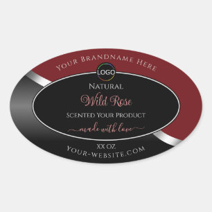 Dark Red and Black Wavy Silver Logo Product Labels