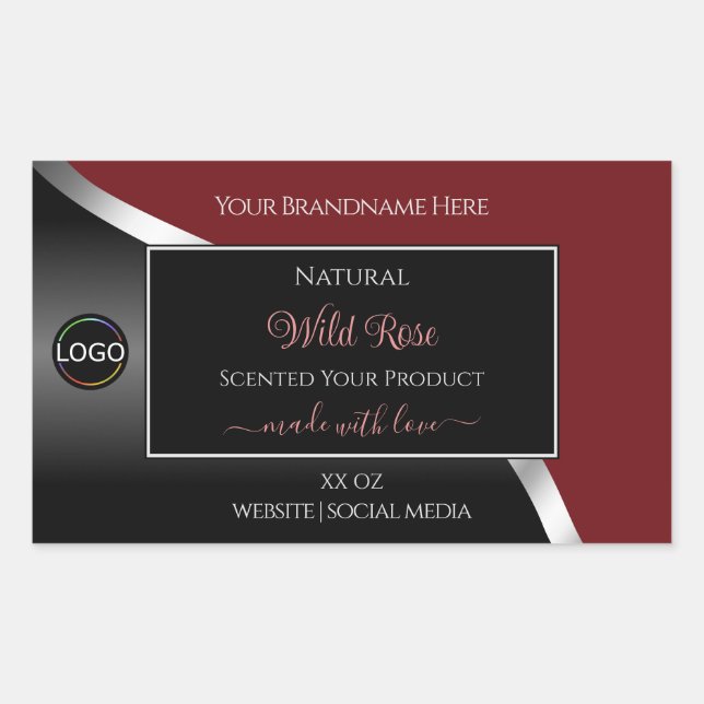 Dark Red and Black Wavy Silver Logo Product Labels (Front)