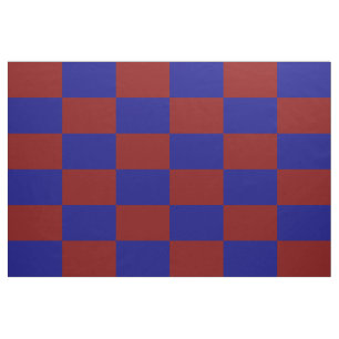 Dark Red and Blue Chequered Rectangles Pattern Fabric