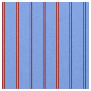 Dark Red and Cornflower Blue Lines Fabric