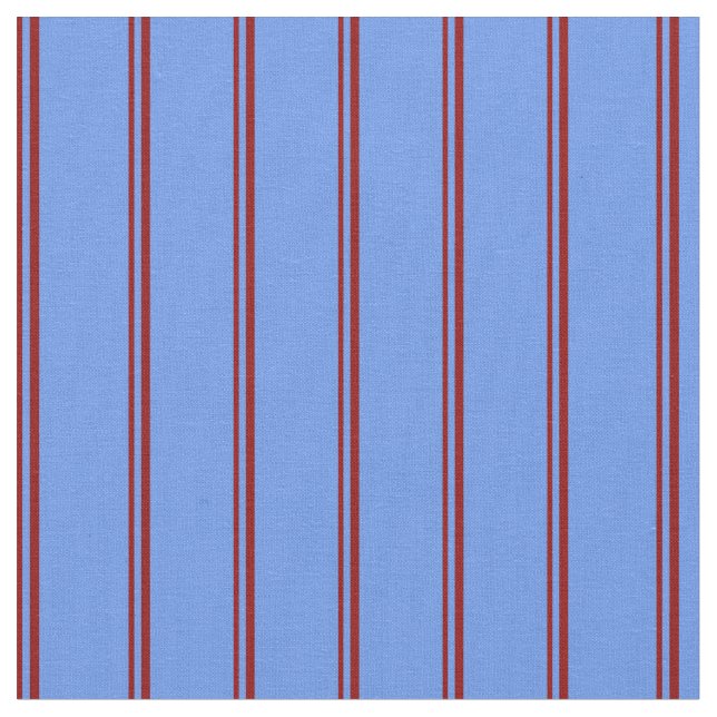 Dark Red and Cornflower Blue Lines Fabric (Close Up)