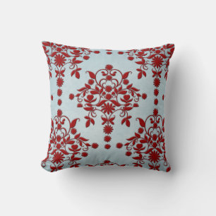 Dark Red and Dusty Light Teal Damask Pattern Cushion