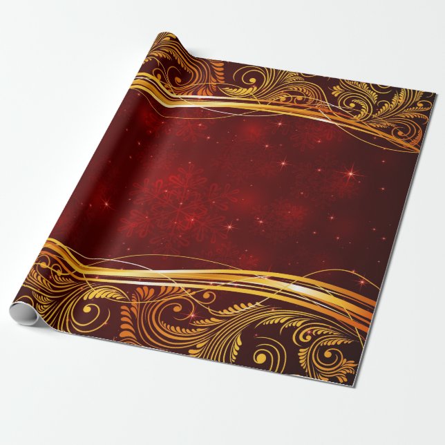 Dark Red and Gold Christmas Wrapping Paper (Unrolled)