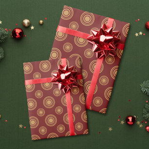 Dark Red And Gold Dots And Circles Wrapping Paper