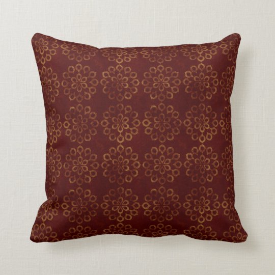Dark Red and Gold Flower Pattern Cushion