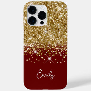 Dark Red and Gold Glitter Glam Case-Mate iPhone 14 Pro Max Case