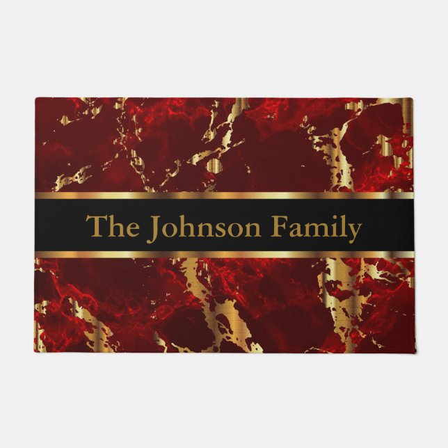 Dark Red and Gold Marble Doormat (Front)