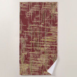 Dark Red and Gold Modern Art Beach Towel