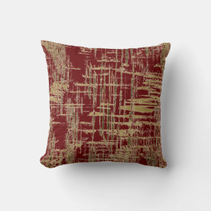 Dark Red and Gold Modern Art Cushion