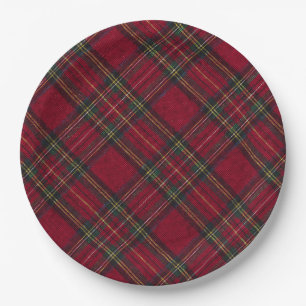 Dark Red and green  Christmas plaid  Paper Plate