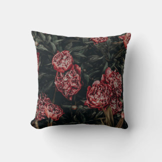 Dark Red and Green Floral Throw Pillow