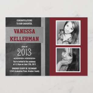 Dark Red and Grey 2 Photo Chalkboard Graduation Invitation
