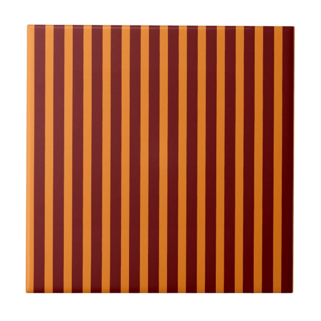 Dark Red And Honey Orange Stripes Ceramic Tile (Front)