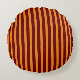 Dark Red And Honey Orange Stripes Round Cushion