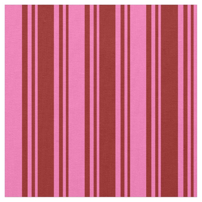 Dark Red and Hot Pink Coloured Stripes Fabric (Close Up)